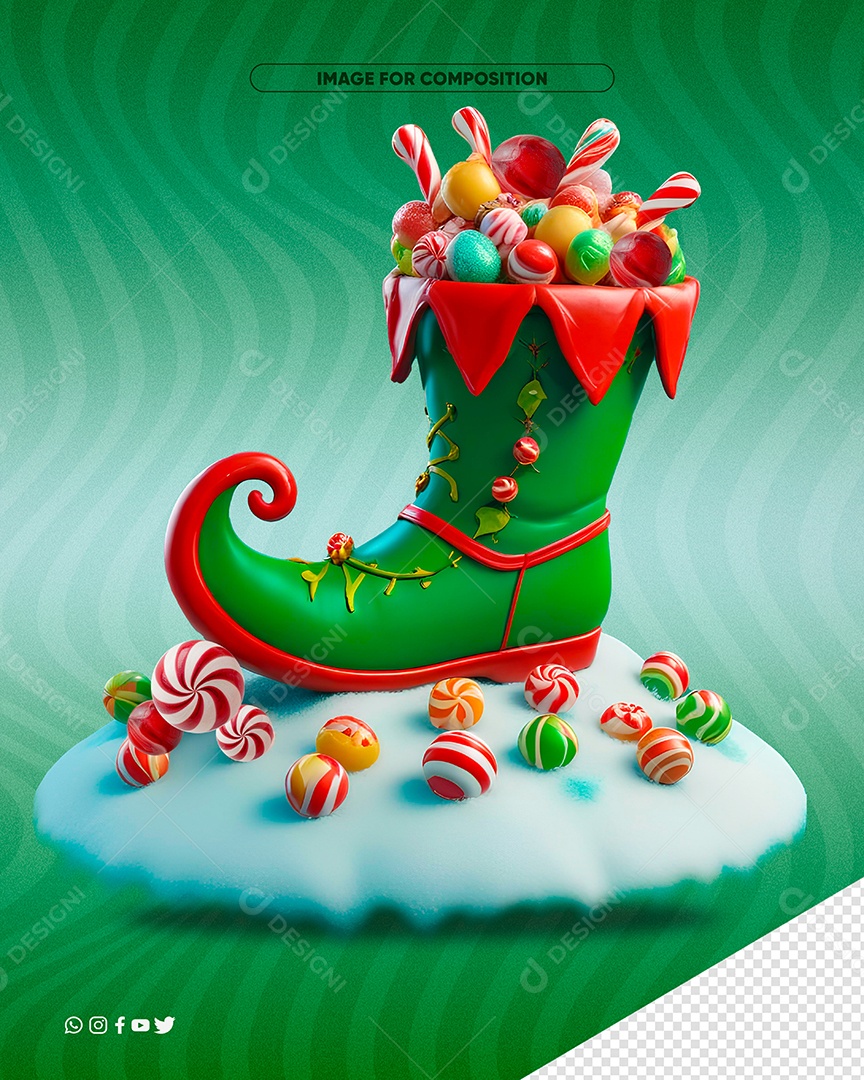 Elemento 3D Sapato de Duende Com Doces Composição PSD