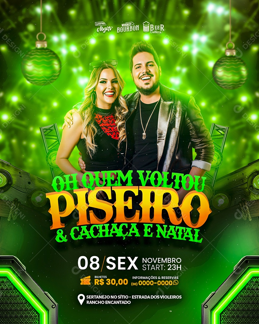 Flyer Oh Quem Voltou Piseiro e Cachaça e Natal Social Media PSD Editável