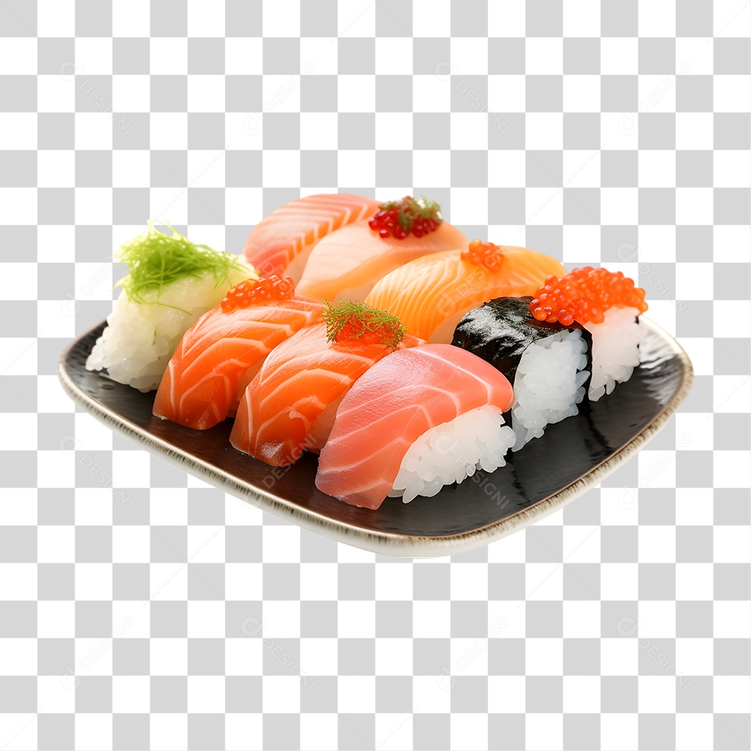 Prato com Sushi Sashimi PNG Transparente