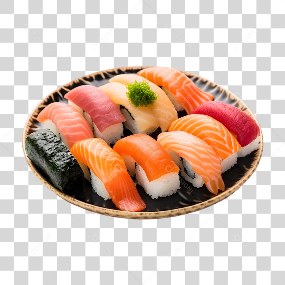 Prato com Sushi Sashimi PNG Transparente