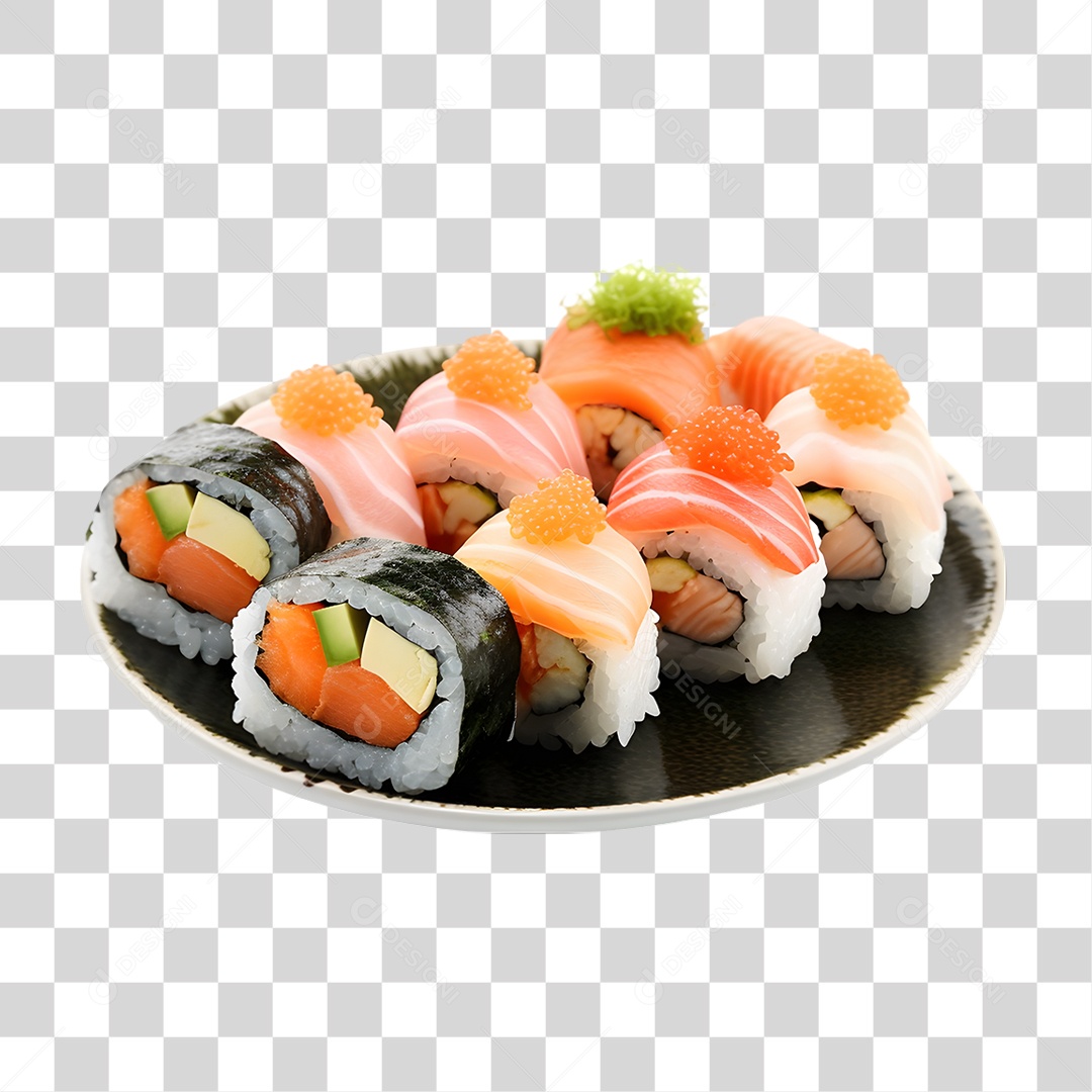 Prato com Sushi Sashimi PNG Transparente