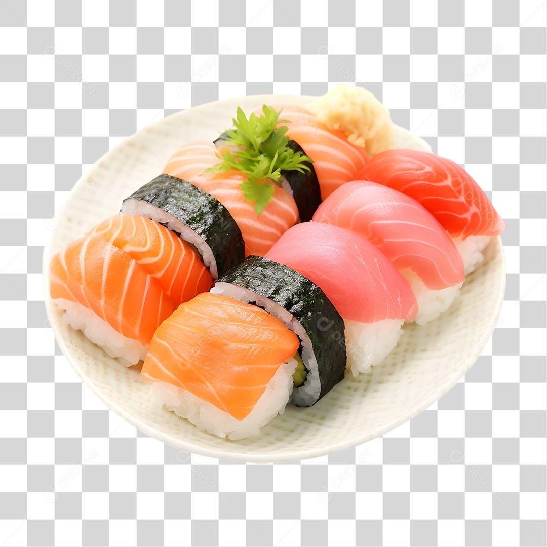 Prato com Sushi Sashimi PNG Transparente