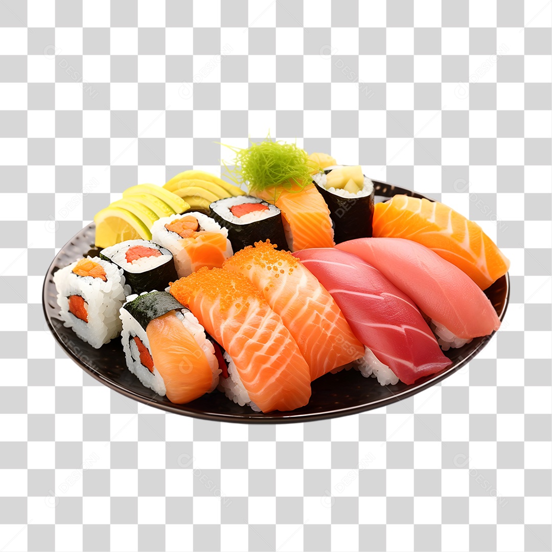 Prato com Sushi Sashimi PNG Transparente