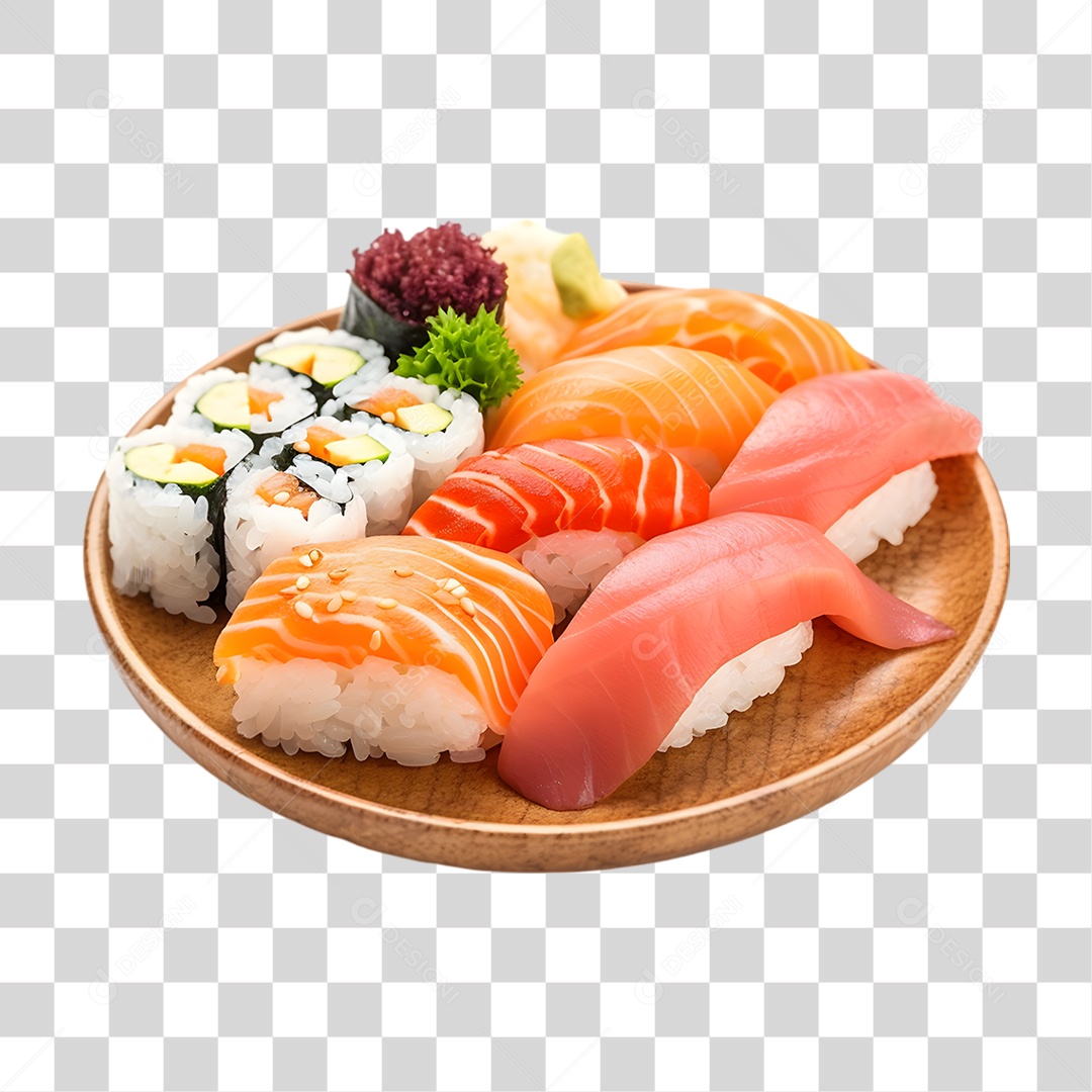 Prato com Sushi Sashimi PNG Transparente