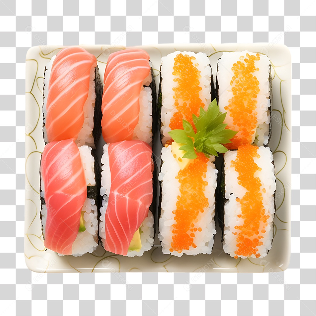 Prato com Sushi Sashimi PNG Transparente
