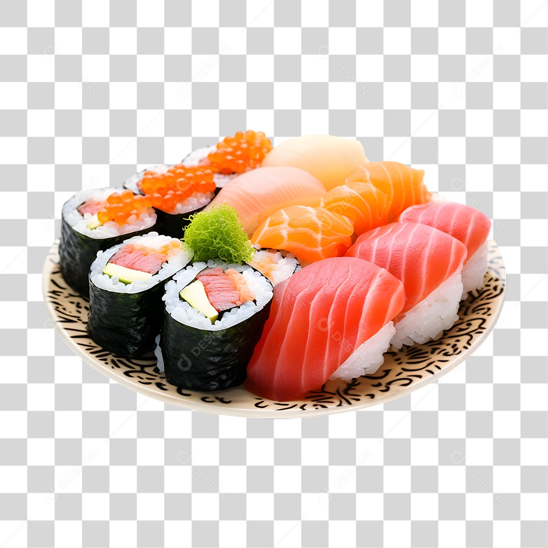 Prato com Sushi Sashimi PNG Transparente