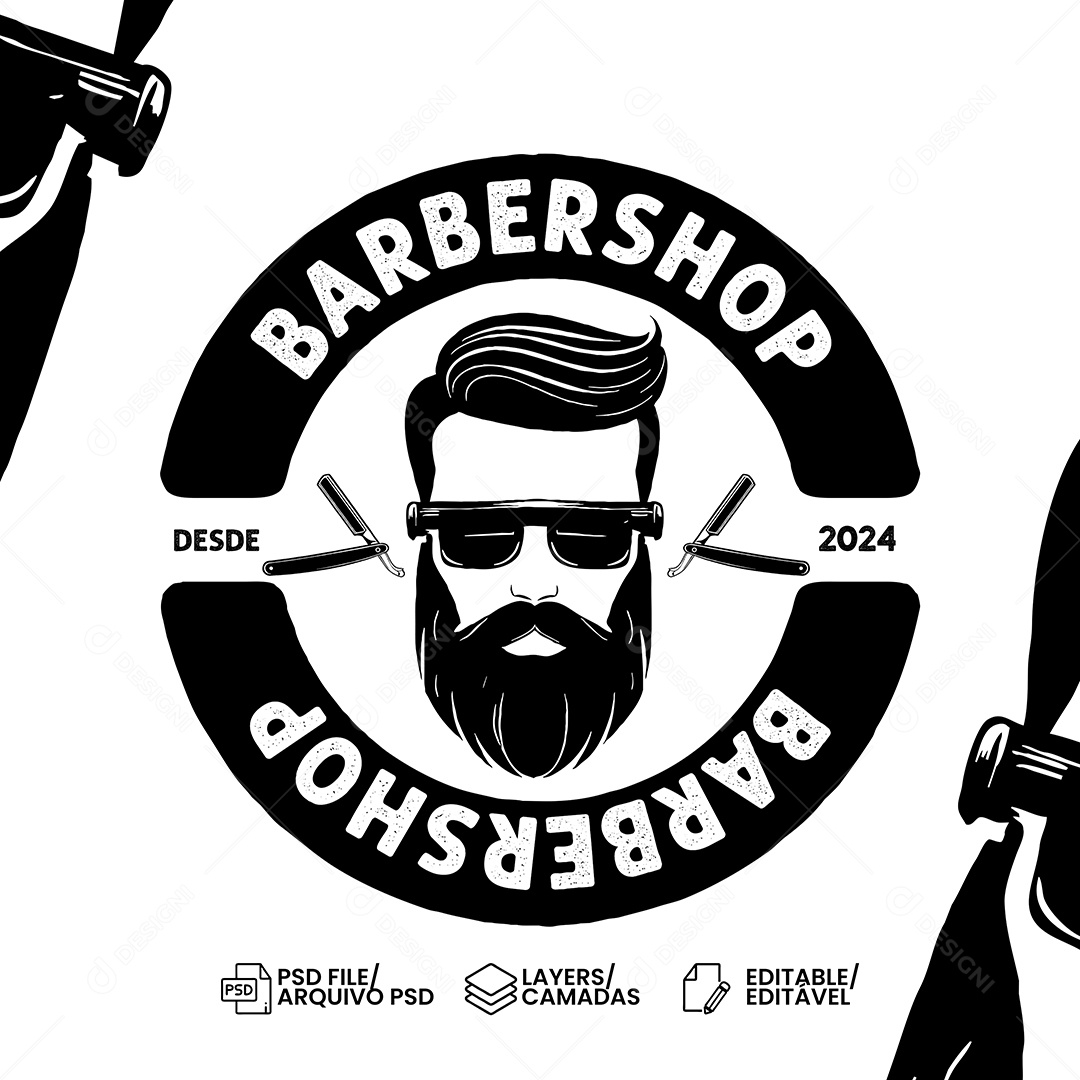 Barbershop Logo Barbearia PSD Editável