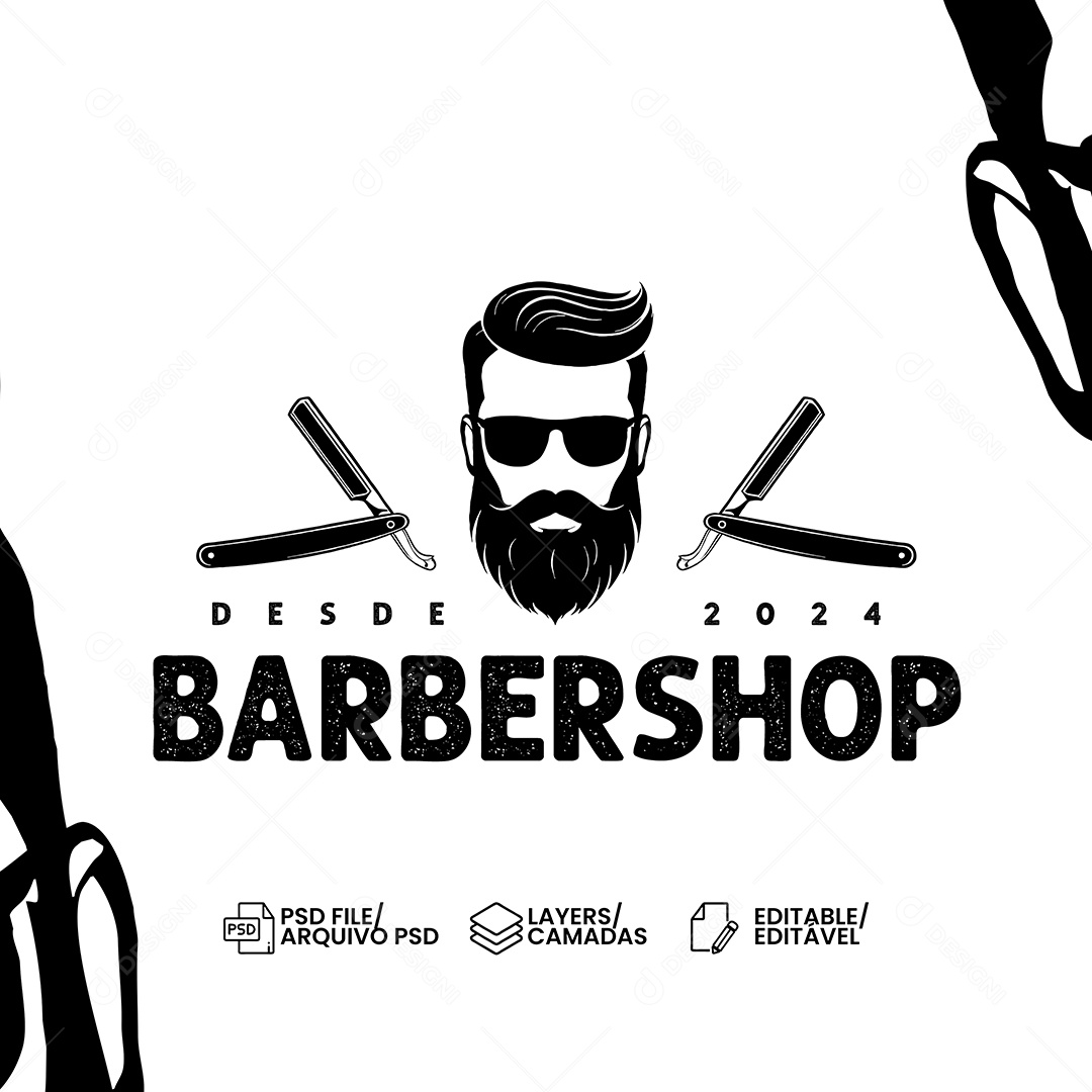 Barbershop Logo Barbearia PSD Editável