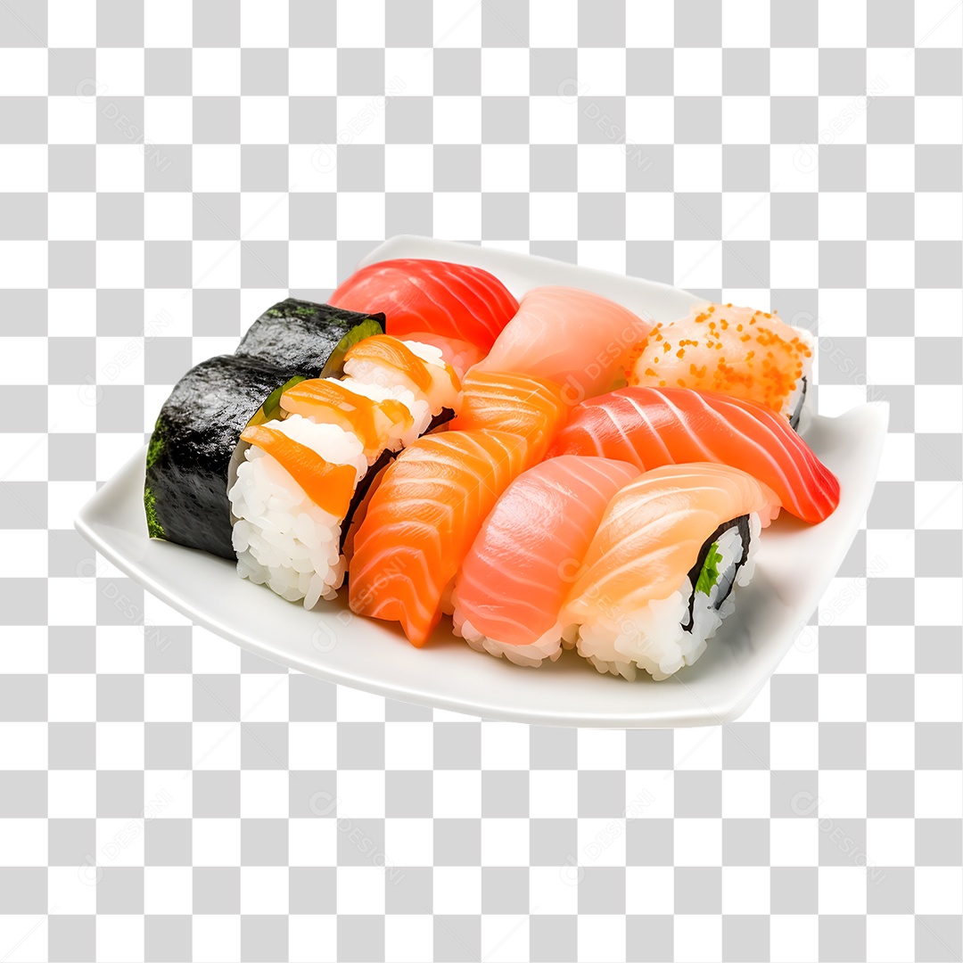Prato com Sushi Sashimi PNG Transparente