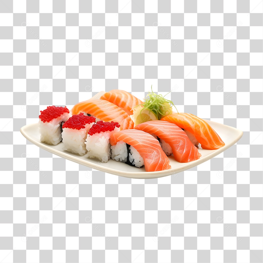 Prato com Sushi Sashimi PNG Transparente