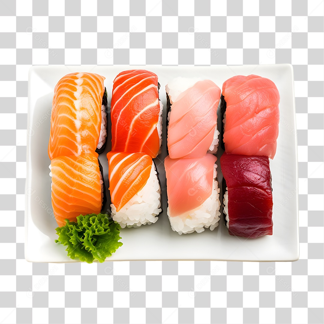 Prato com Sushi Sashimi PNG Transparente
