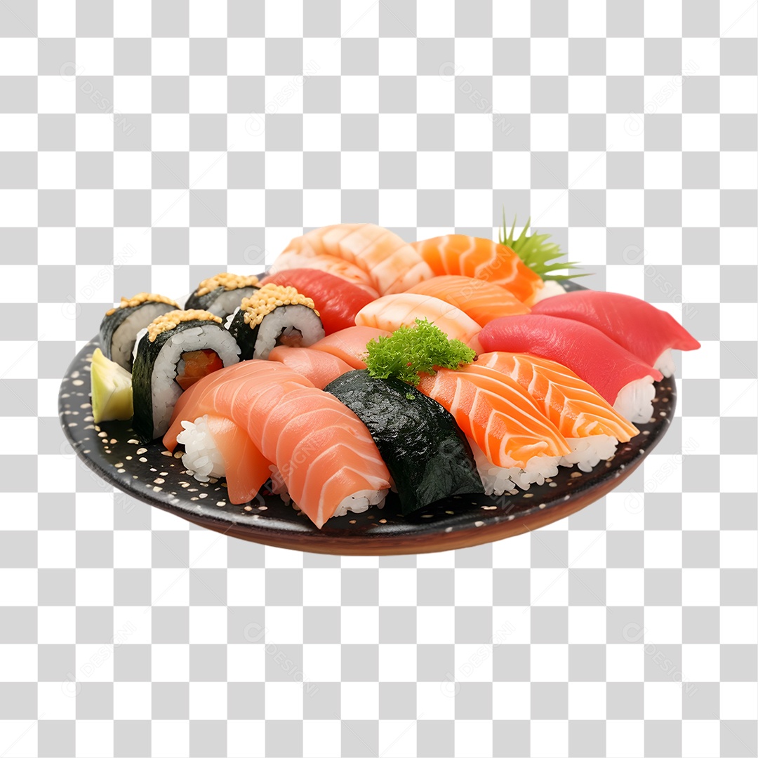 Prato com Sushi Sashimi PNG Transparente