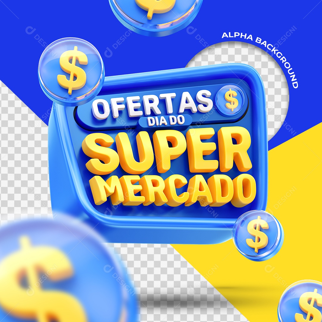 Ofertas Dia do Supermercado Selo 3D para Composição PSD