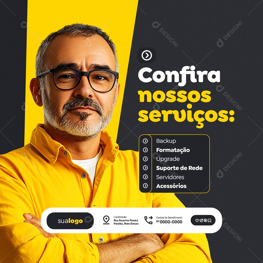 Assistência Técnica de Computadores Confira nossos Serviços Social Media PSD Editável