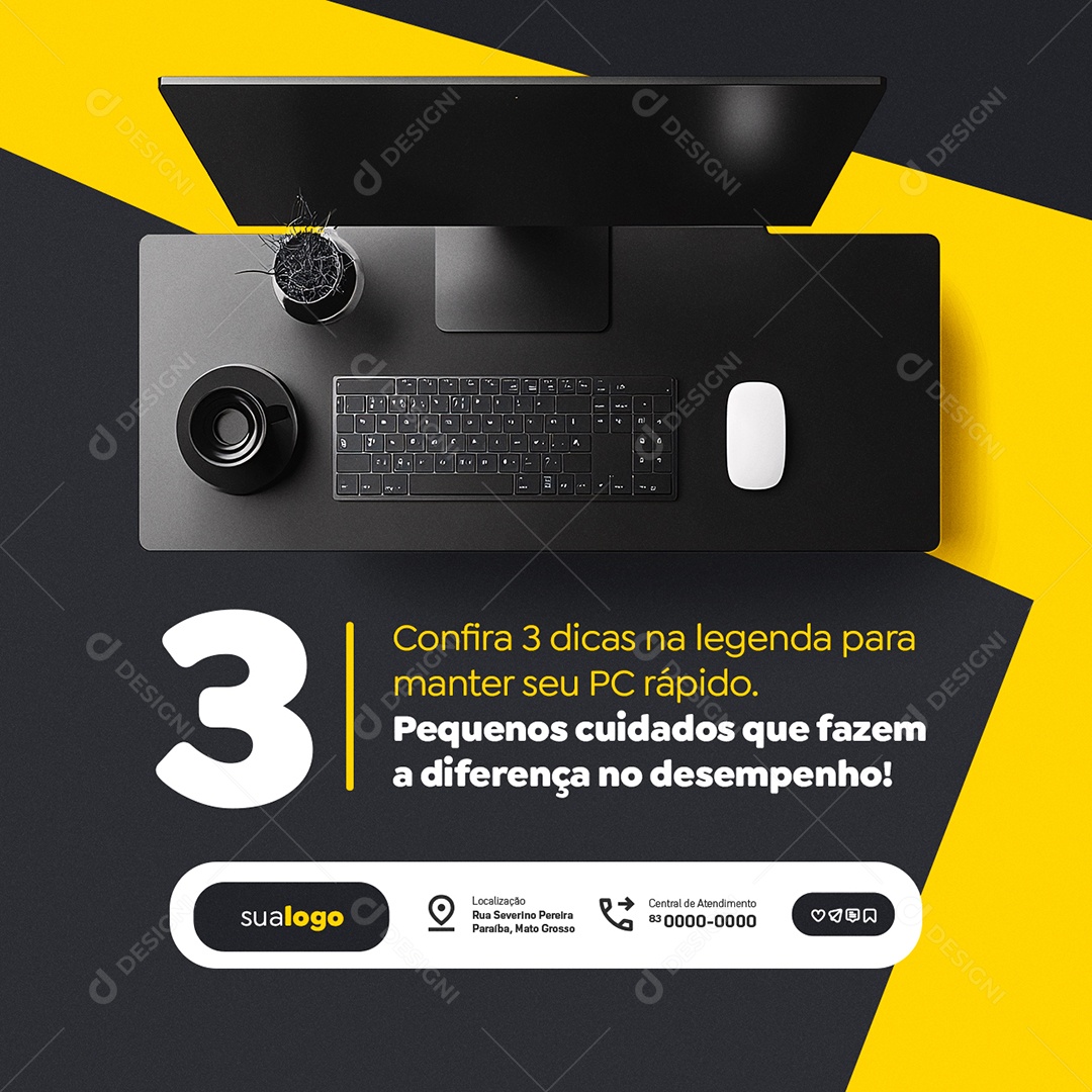 Assistência Técnica de Computadores Confira Três Dicas na Legenda Social Media PSD Editável