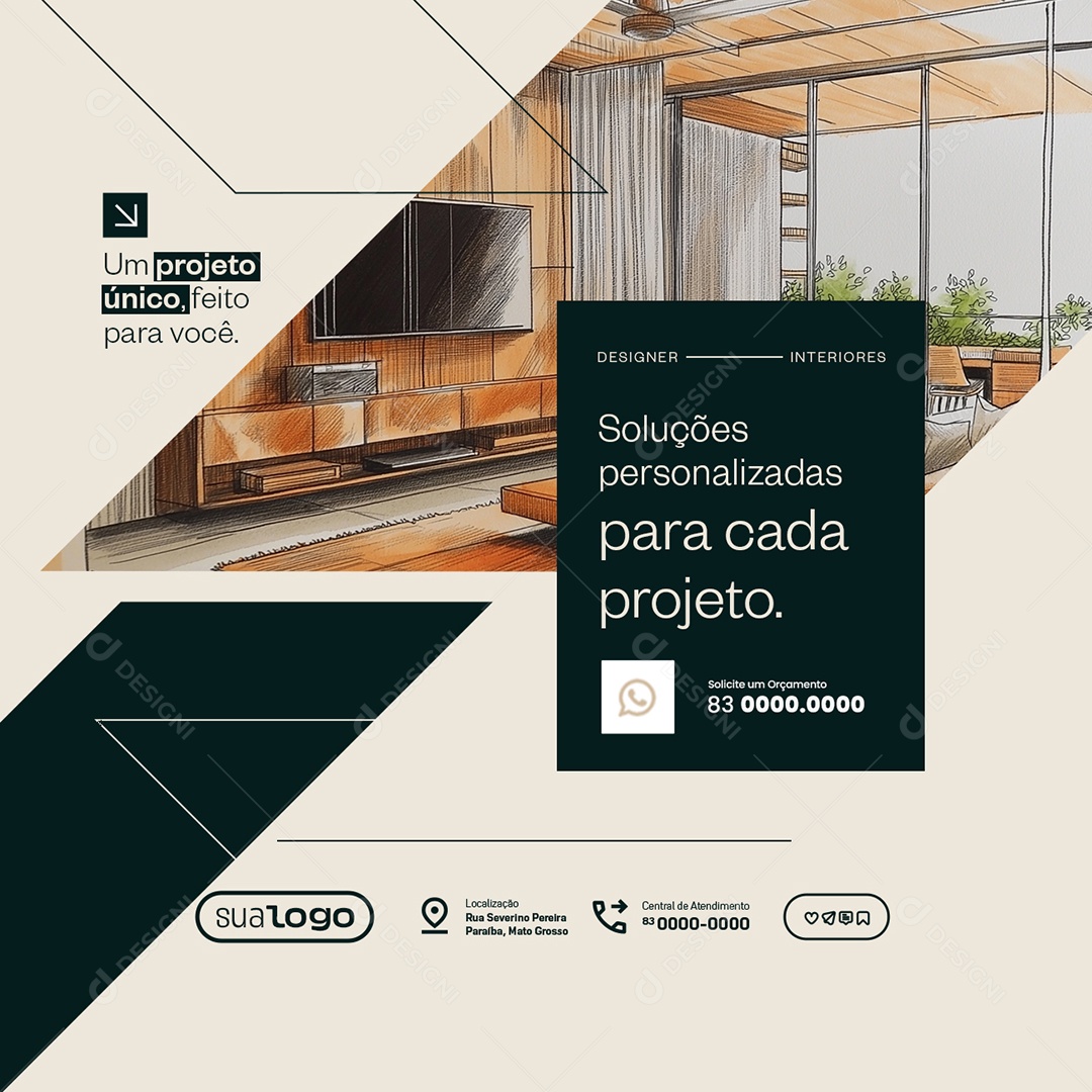 Designer de Interiores Soluções Personalizadas para Cada Projeto Social Media PSD Editável