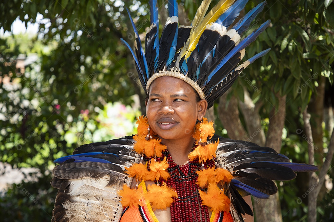 Mulher com trajes indígena