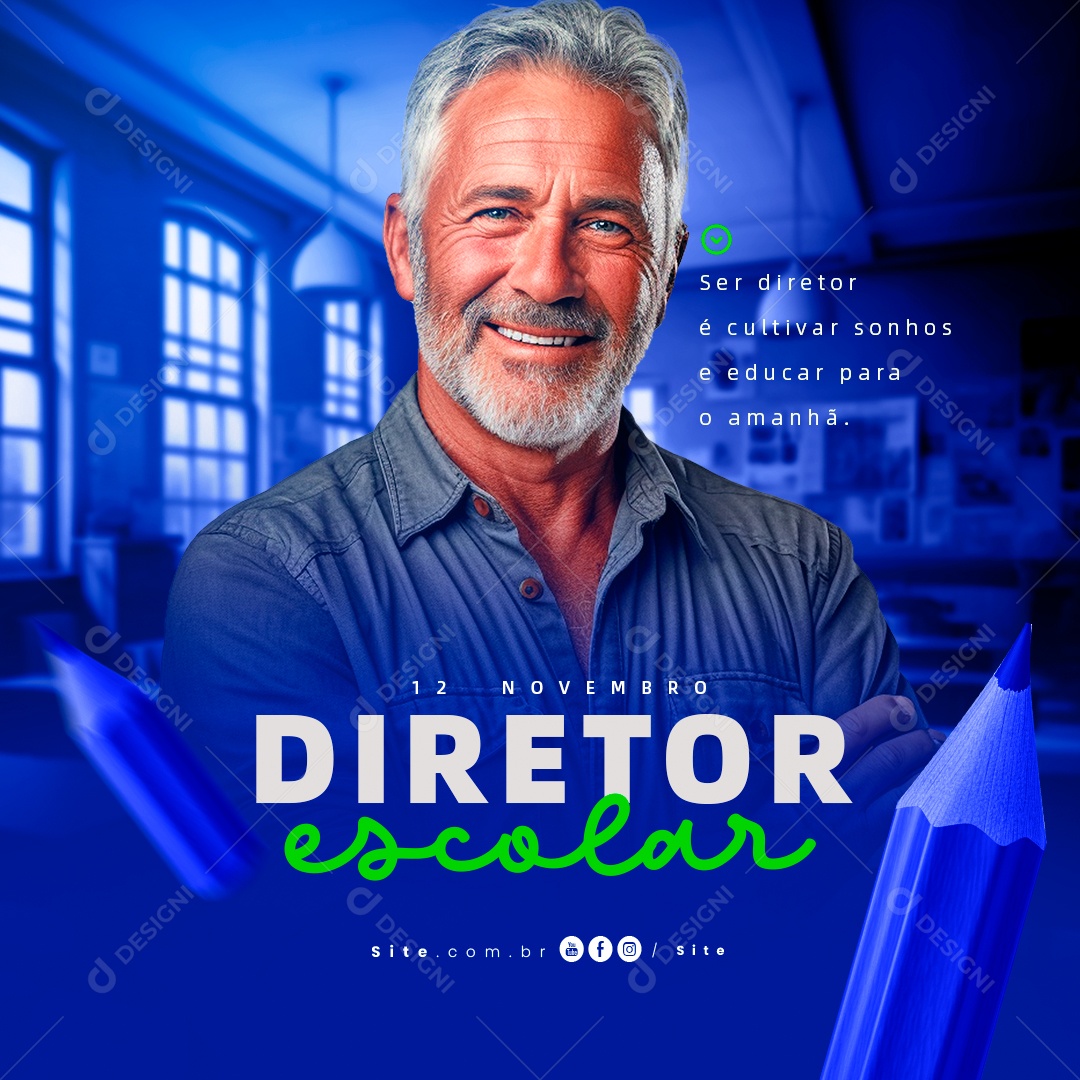 Dia do Diretor Escolar 12 de Novembro Social Media PSD Editável