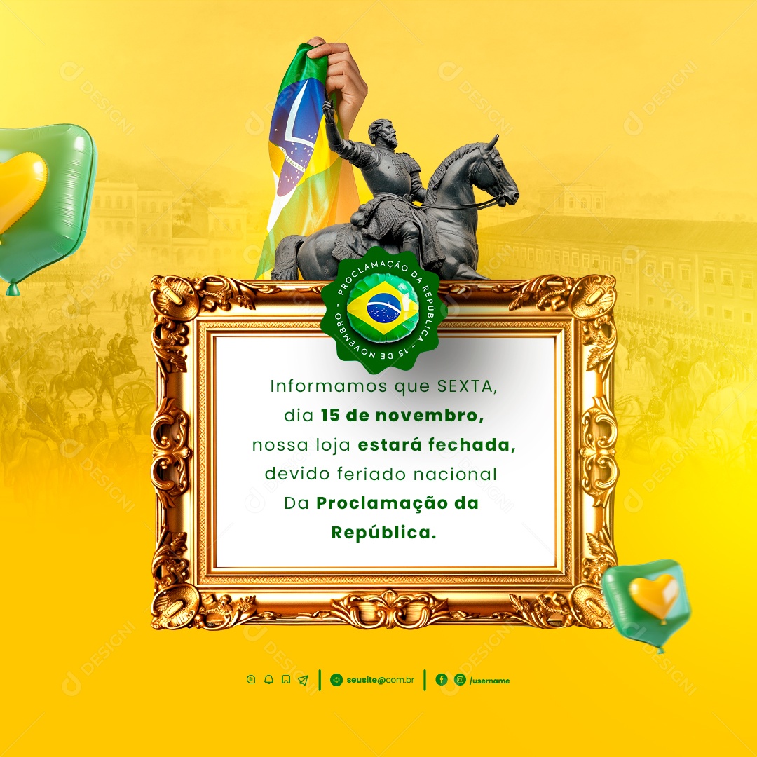 Comunicado Feriado Dia da Proclamação Da República Social Media PSD Editável