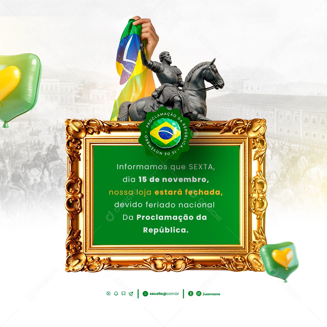 Comunicado Feriado Dia da Proclamação Da República Social Media PSD Editável