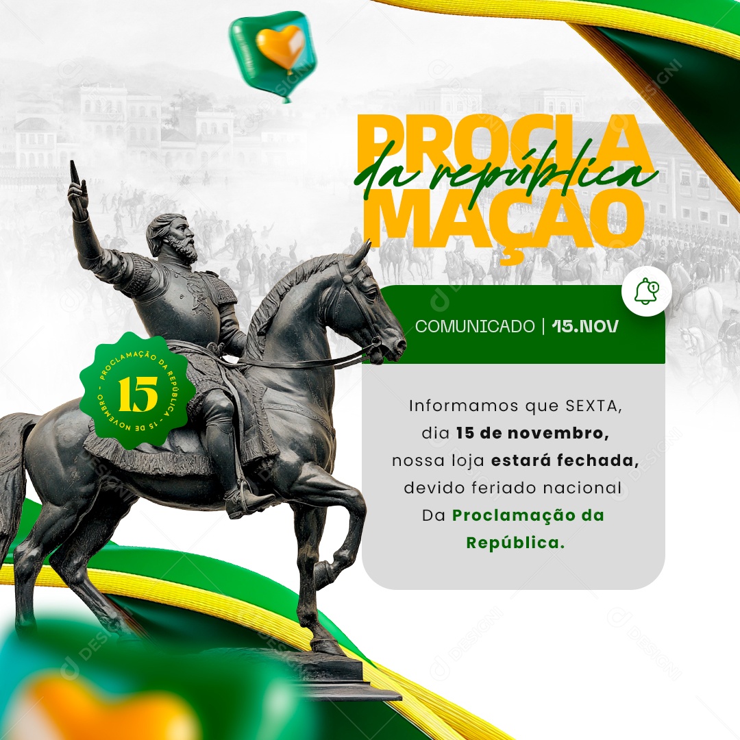 Comunicado Feriado Dia da Proclamação Da República Social Media PSD Editável