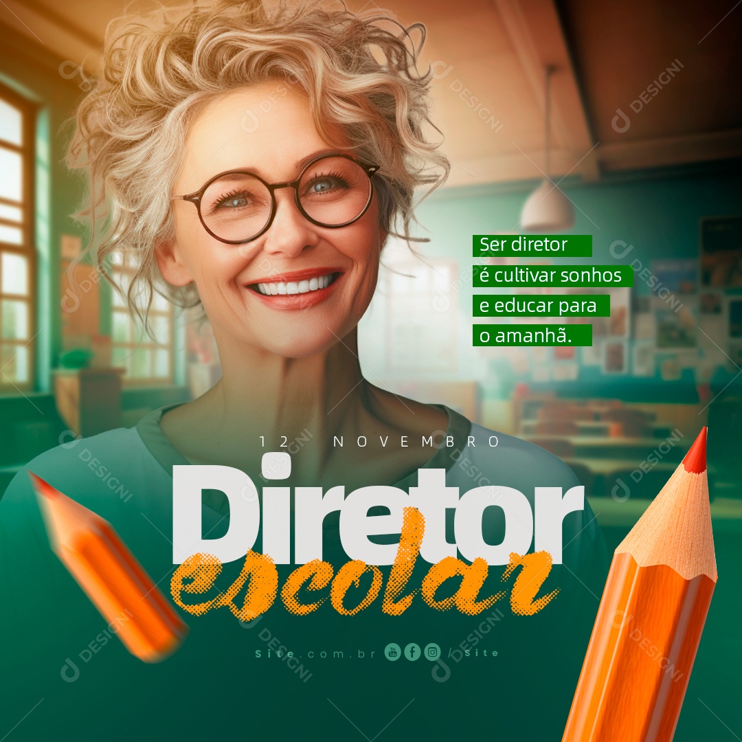 Dia do Diretor Escolar 12 de Novembro Social Media PSD Editável