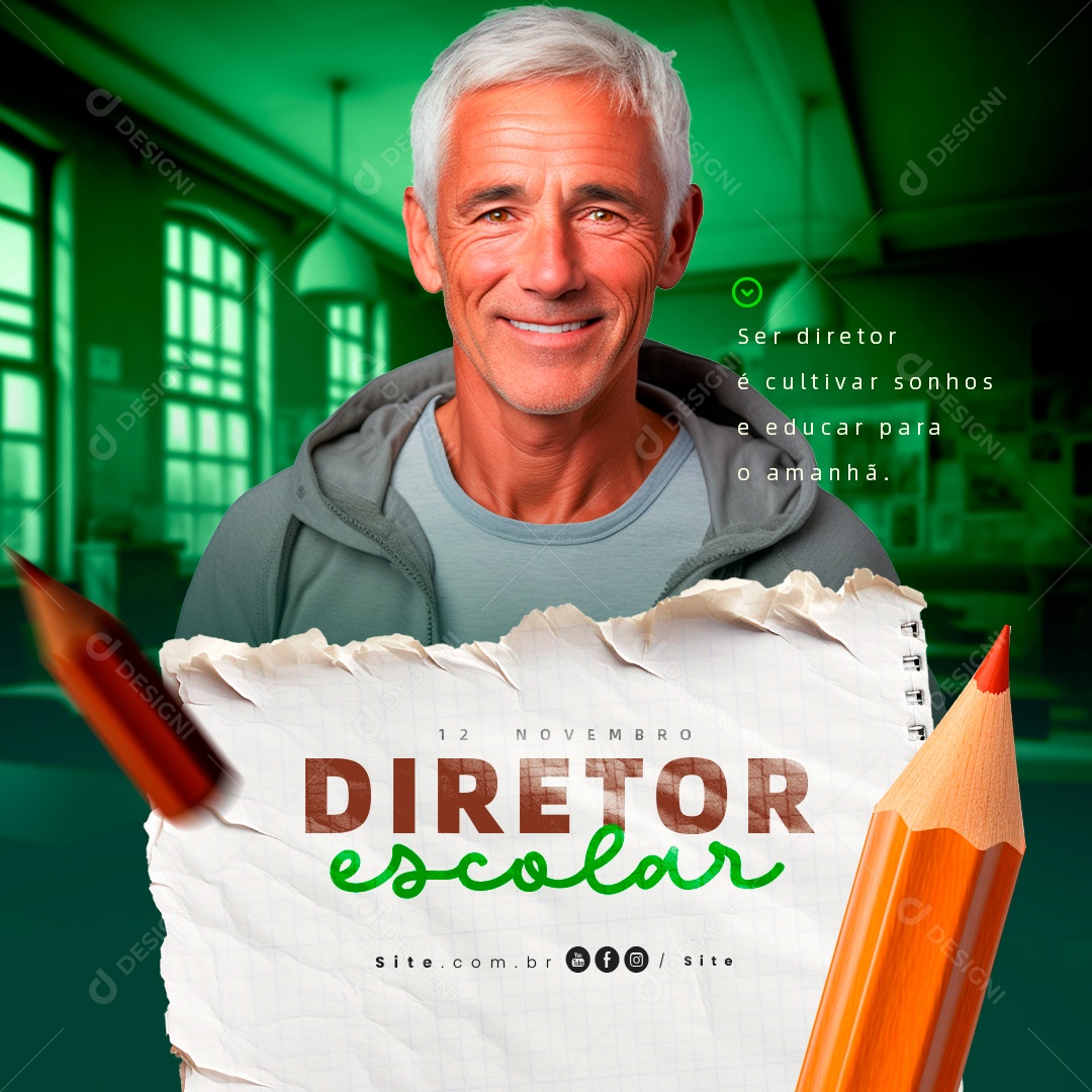 Dia do Diretor Escolar 12 de Novembro Social Media PSD Editável