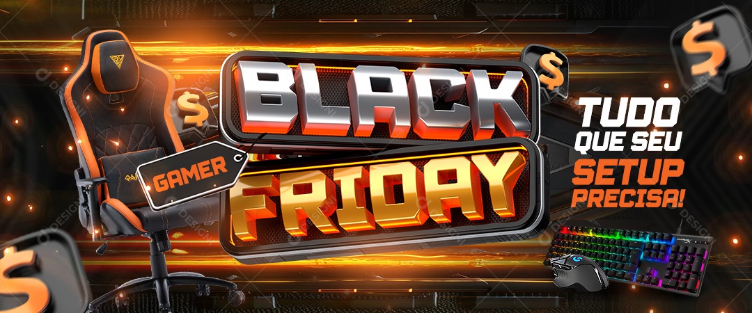 Banner Black Friday Loja de Eletrônicos Cadeira Gamer Social Media PSD Editável