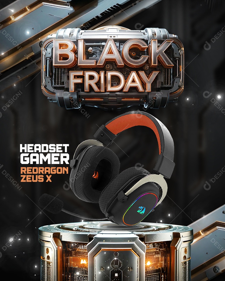 Black Friday Loja de Eletrônicos Headset Gamer Reddragon Zeus Social Media PSD Editável