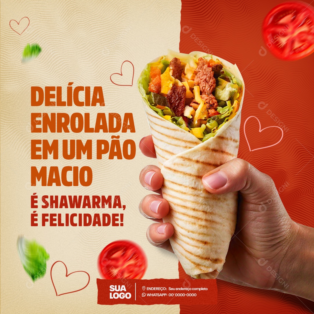 Shawarma Delícia Enrolada em Um Pão Social Media PSD Editável