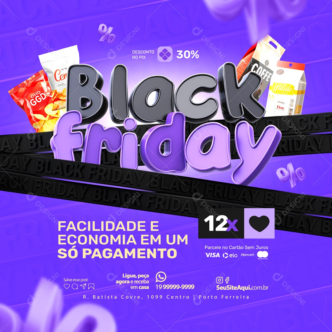 Supermercado Black Friday Facilidade e Economia Social Media PSD Editável