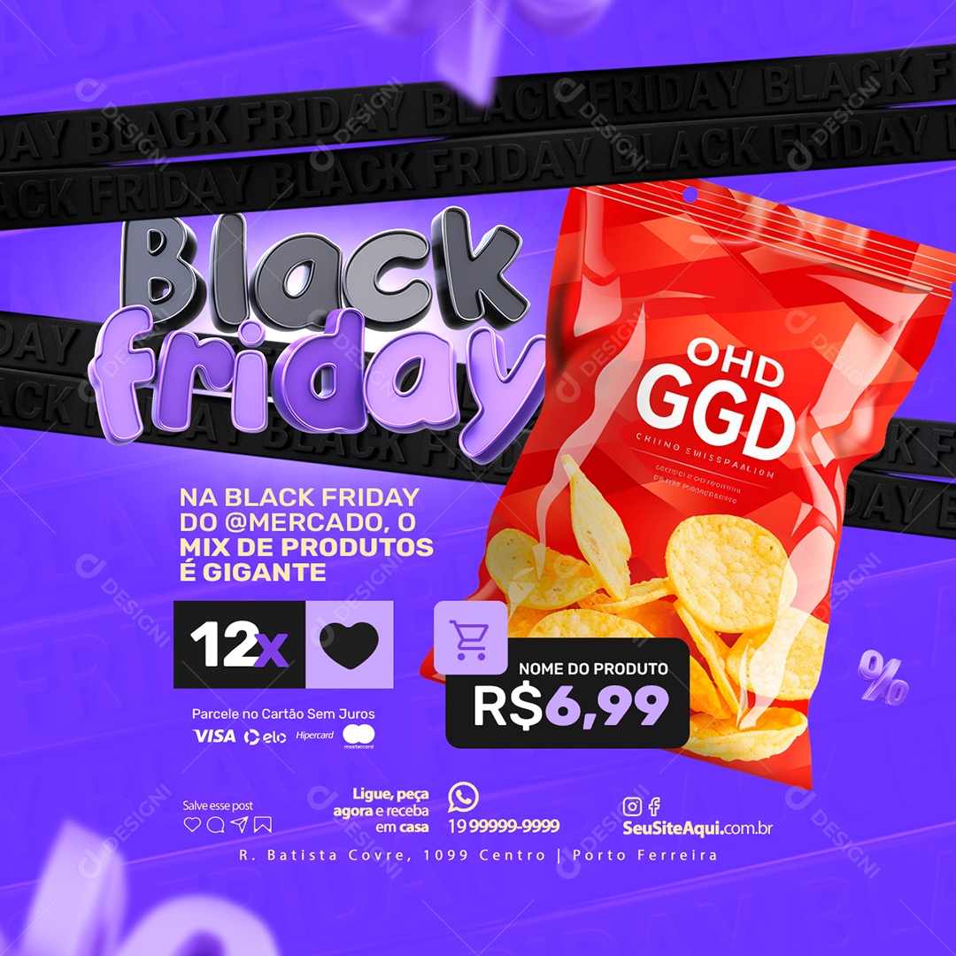 Supermercado Black Friday Batata Mix de Produtos é Gigante Social Media PSD Editável