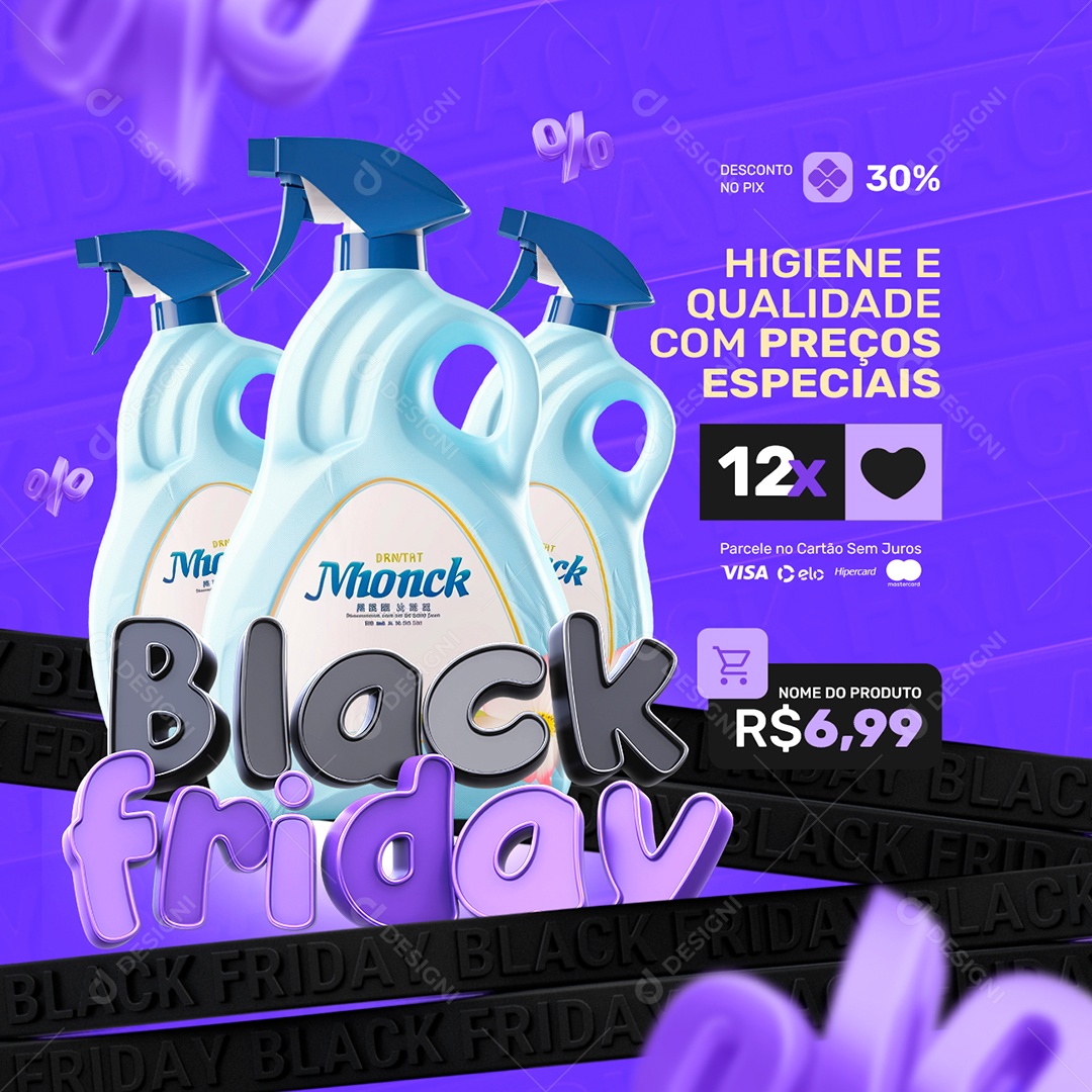 Supermercado Black Friday Produtos Limpeza Social Media PSD Editável