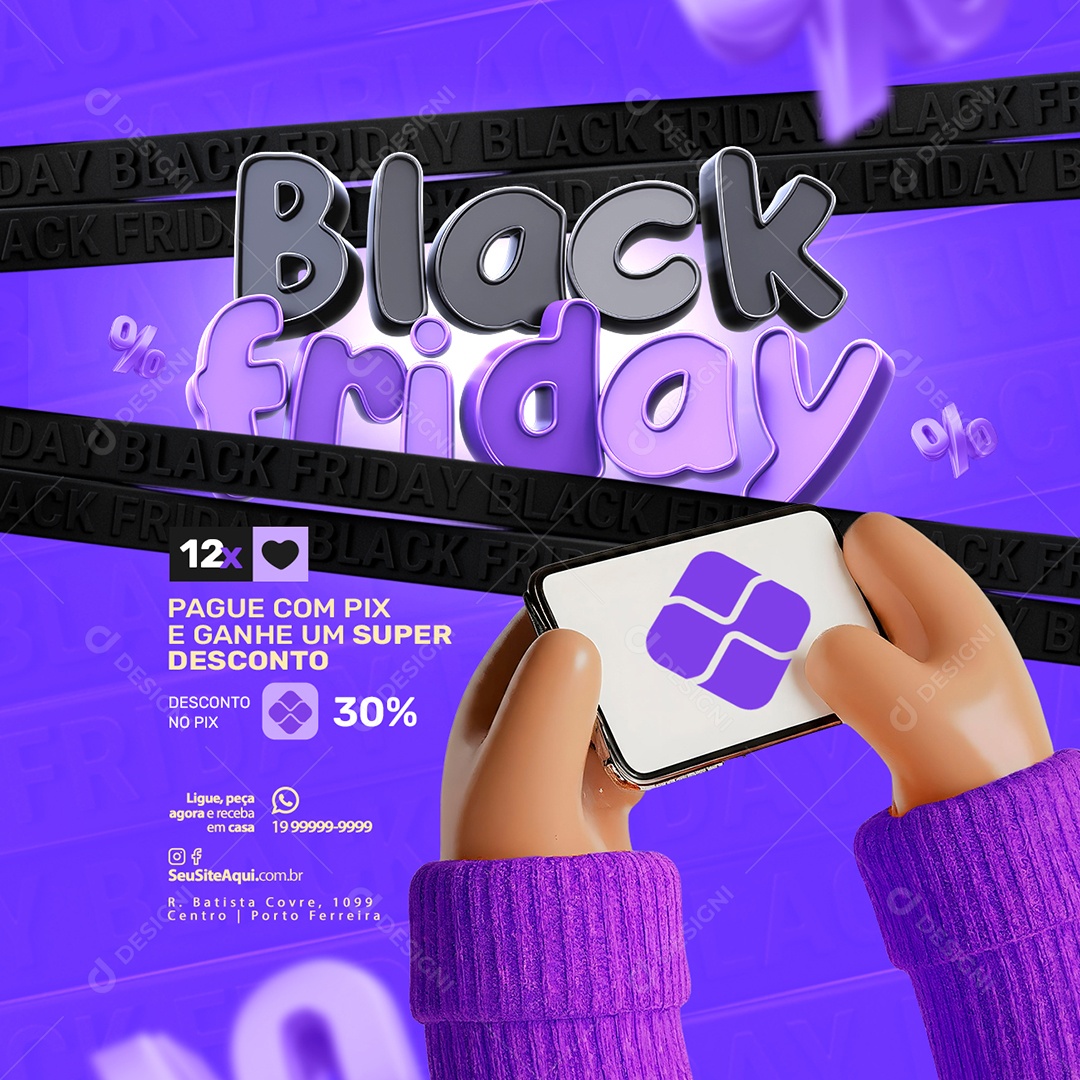 Supermercado Black Friday pague com Pix e Ganhe um Super Desconto Social Media PSD Editável