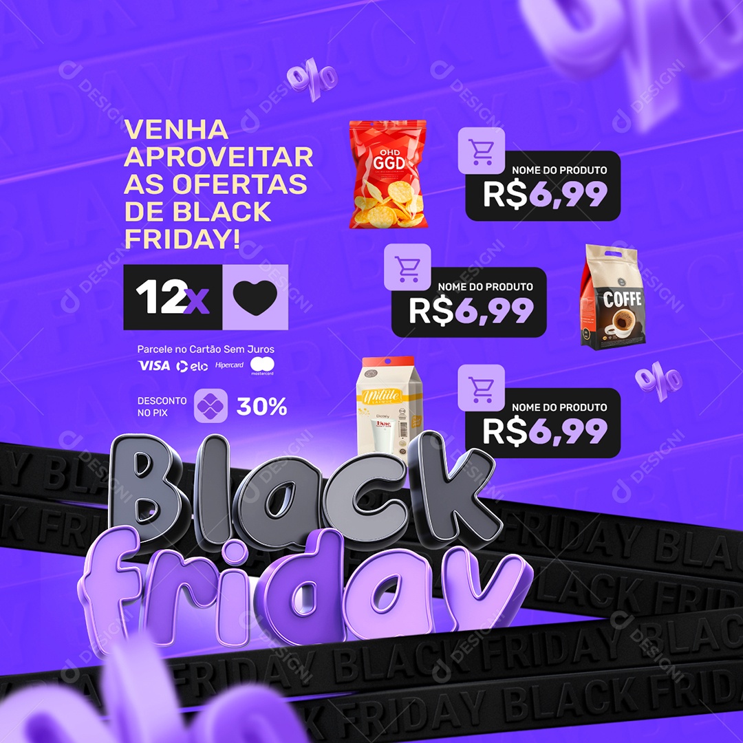 Supermercado Black Friday Batata Frita Pacote de Café Social Media PSD Editável