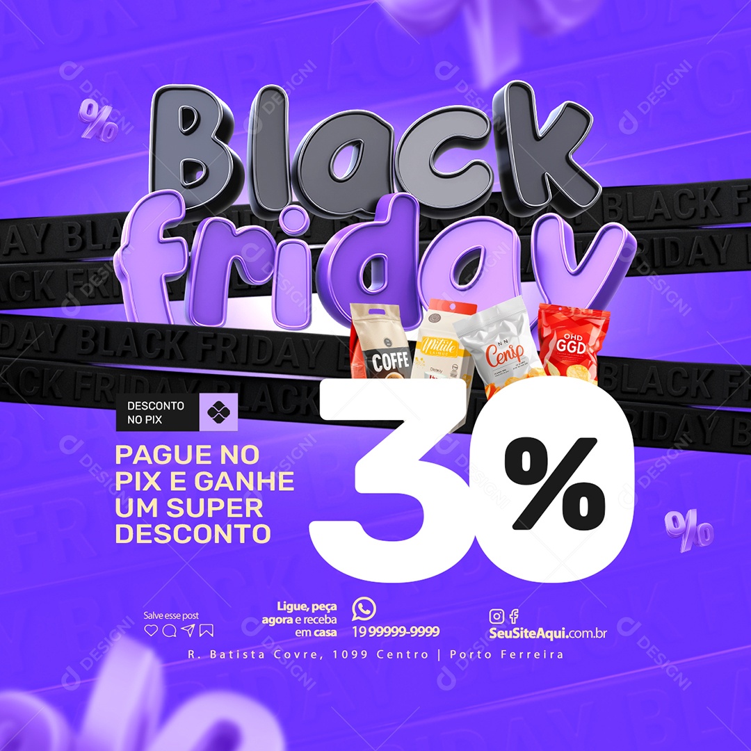 Supermercado Black Friday Desconto no Pix Social Media PSD Editável