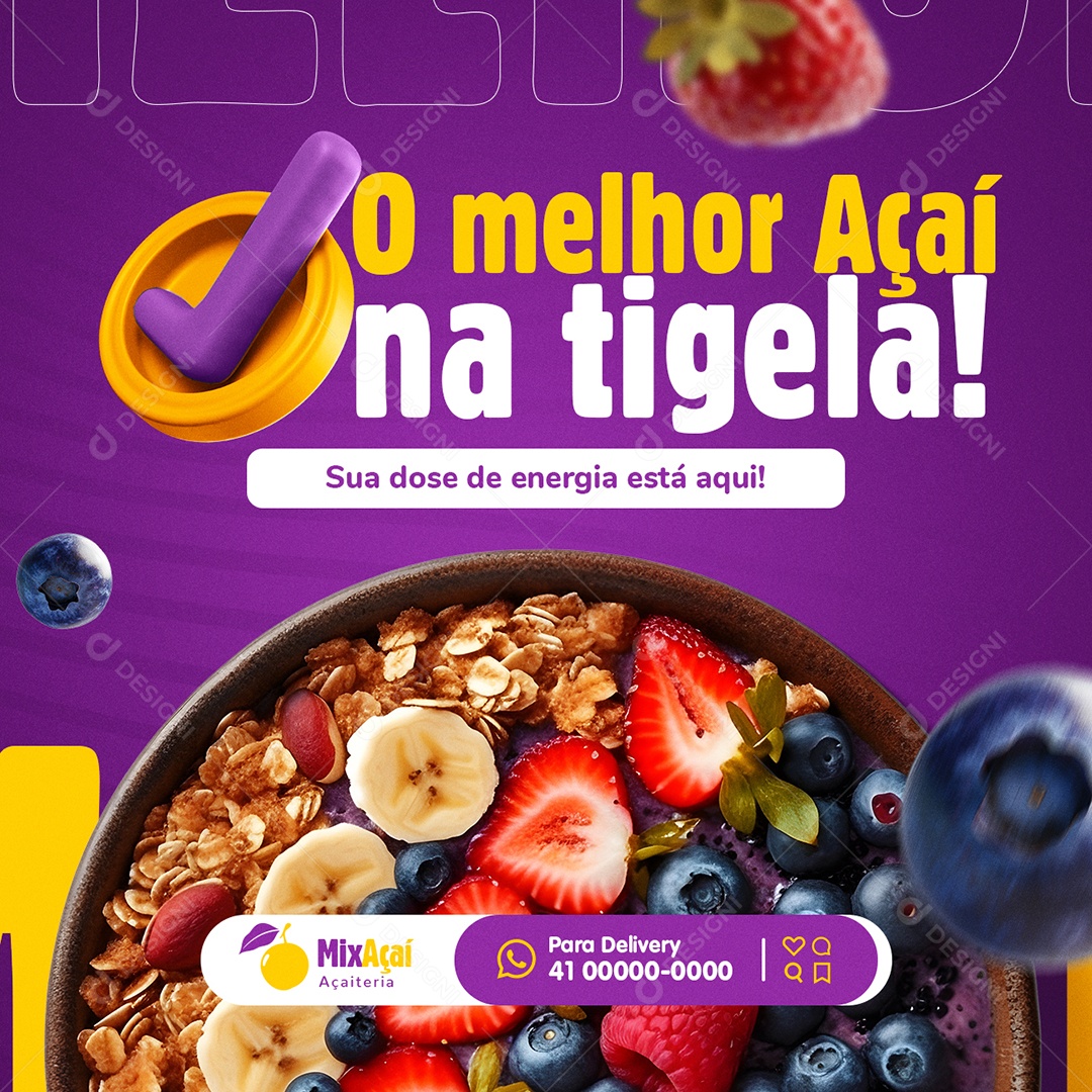Açaiteria o Melhor Açaí na Tigela Social Media PSD Editável