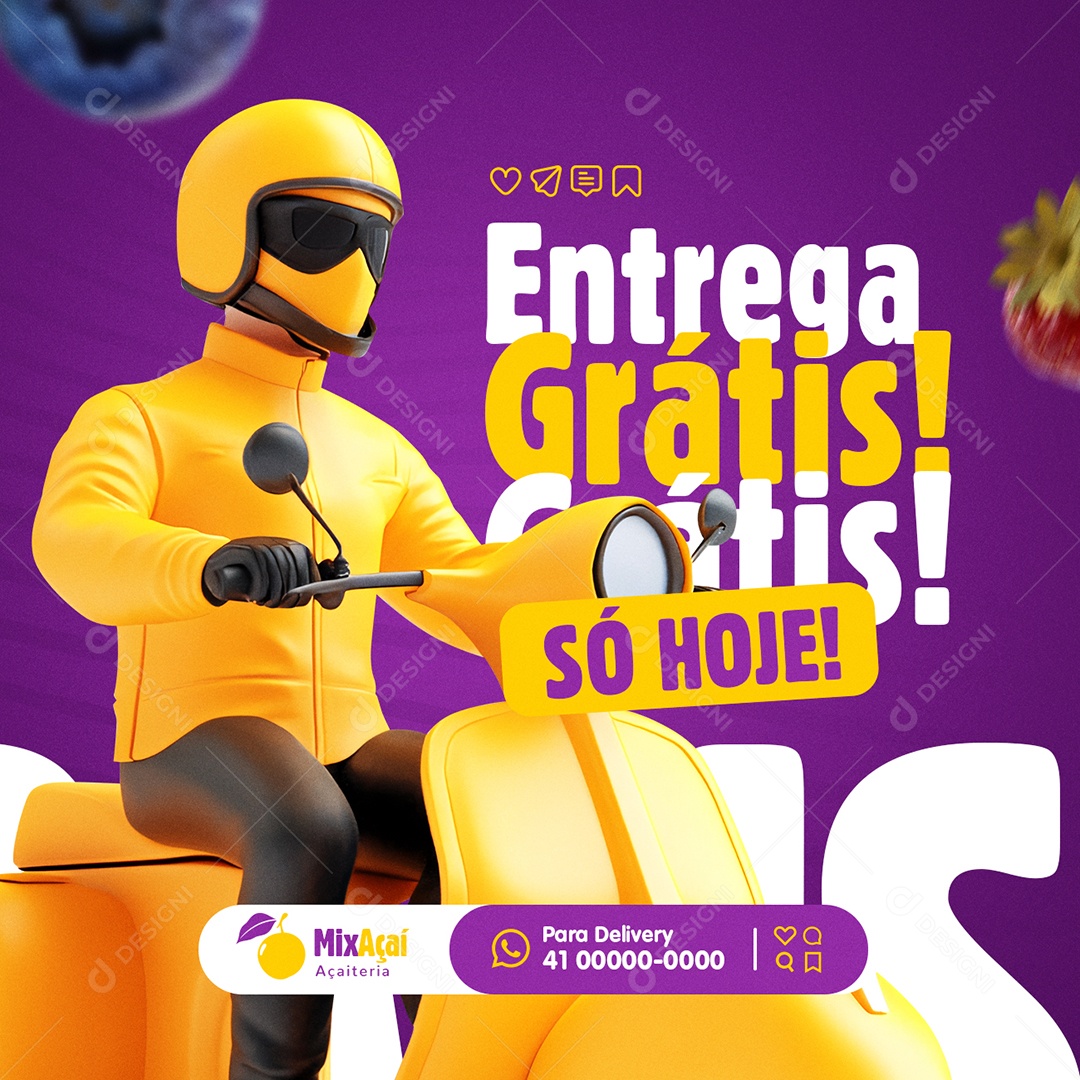Açaiteria Entrega Grátis Só Hoje Social Media PSD Editável