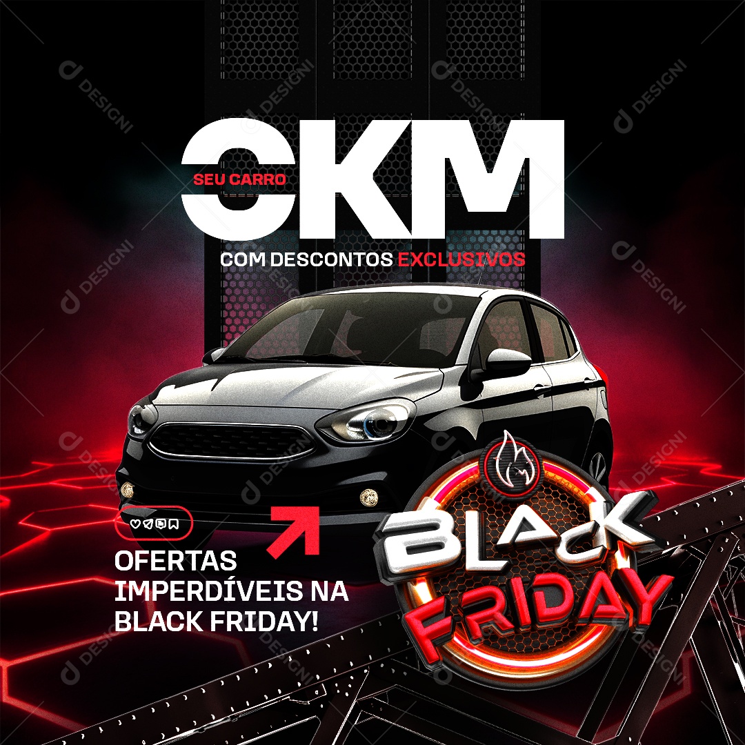 Loja Black Friday Seu Carro 0KM com Descontos Exclusivos Social Media PSD Editável