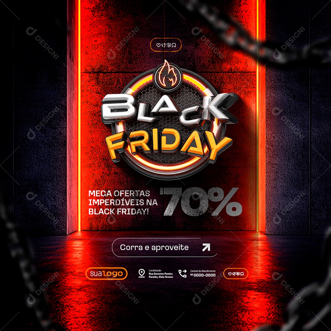 Loja Black Friday Mega Ofertas Imperdíveis 70% Social Media PSD Editável