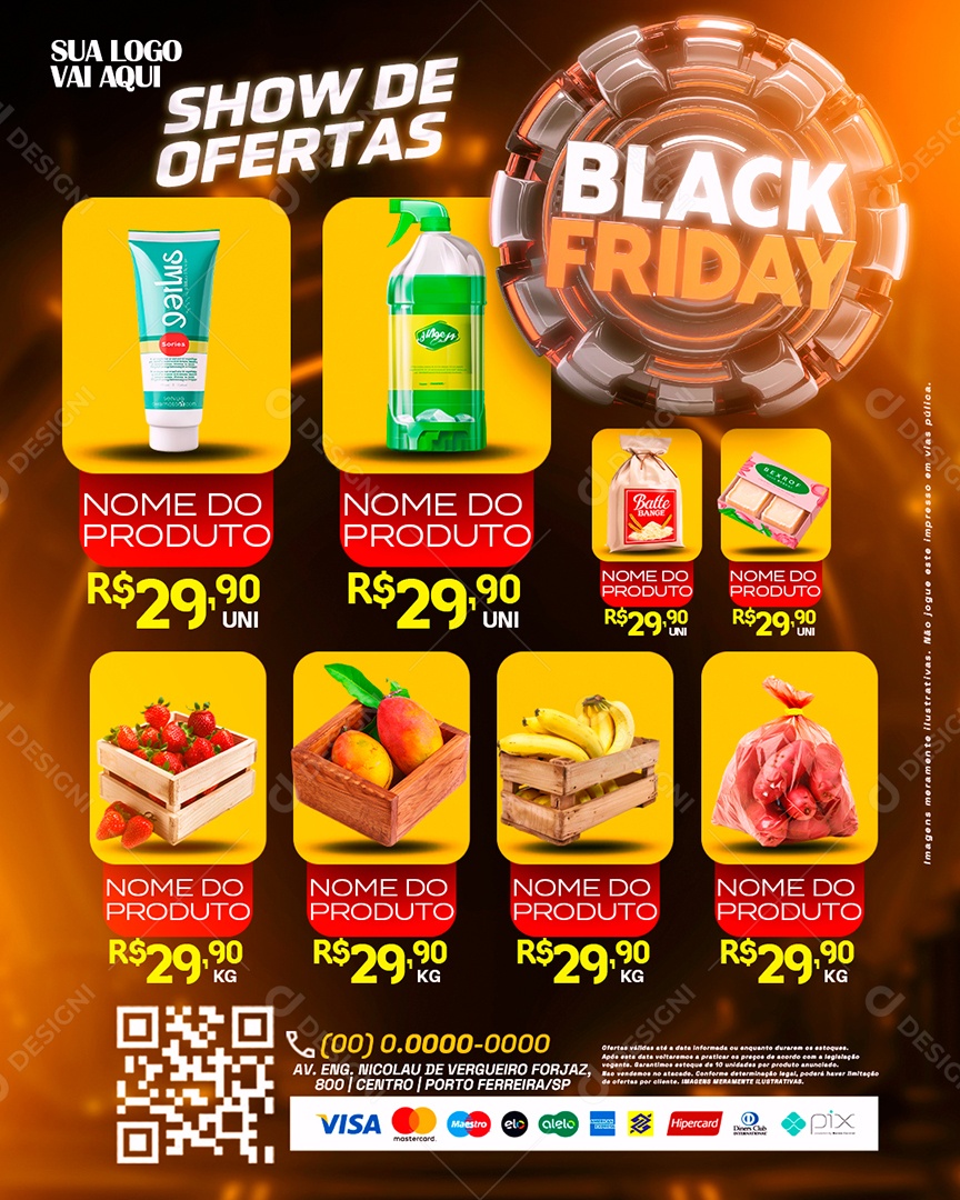 Tabloide Black Friday Supermercado Show de Ofertas Social Media PSD Editável