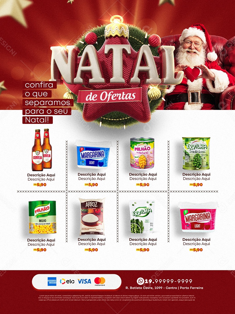 Natal de Ofertas Supermercado Encarte Produtos Social Media PSD Editável