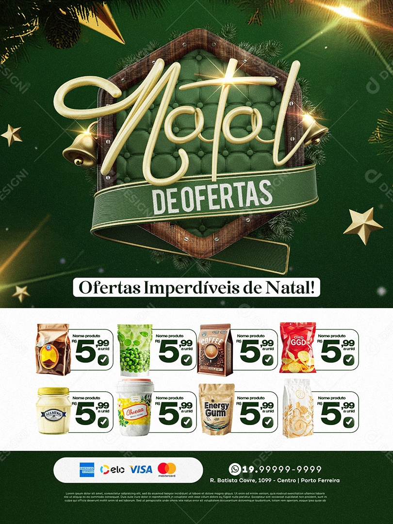 Natal de Ofertas Supermercado Encarte Ofertas Imperdíveis Social Media PSD Editável