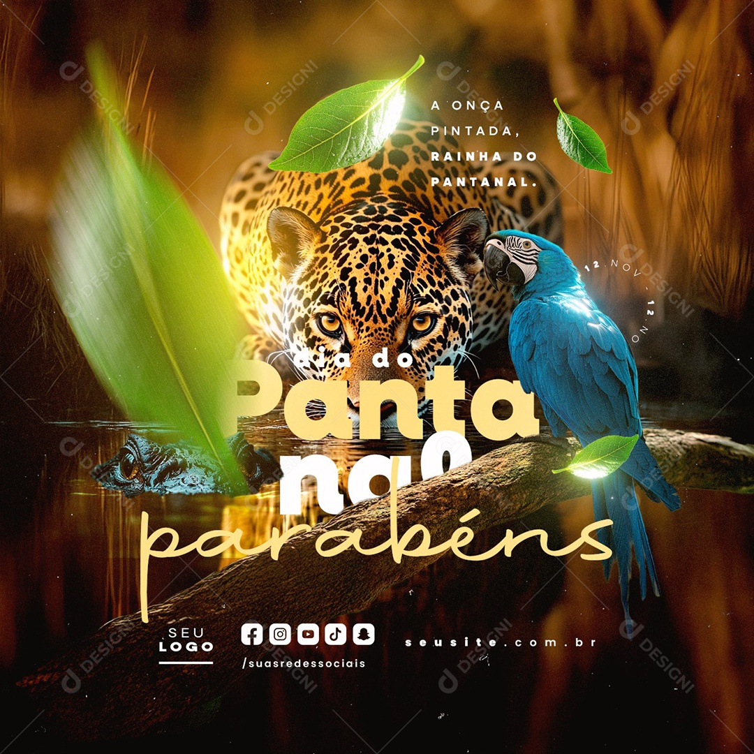 Dia do Pantanal 12 de Novembro Parabéns Social Media PSD Editável