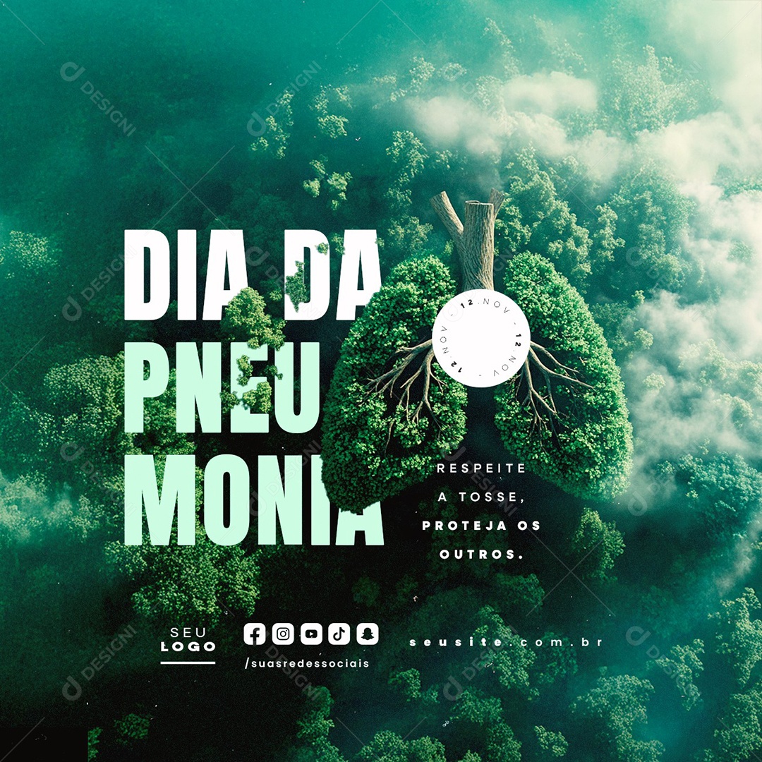 Dia da Pneumonia 12 de Novembro Respeite a Tosse Social Media PSD Editável