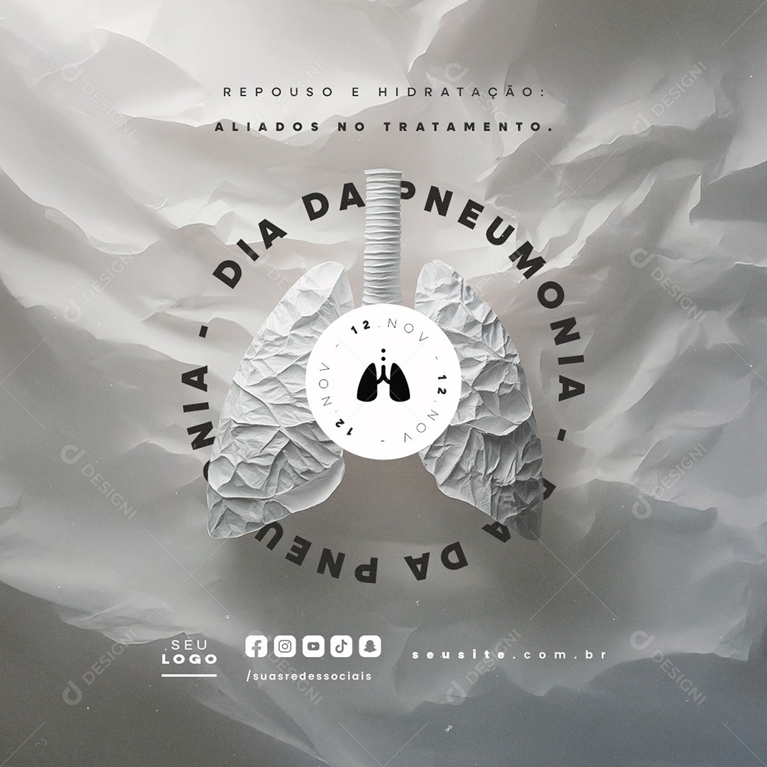 Dia da Pneumonia 12 de Novembro Repouso de Hidratação Social Media PSD Editável