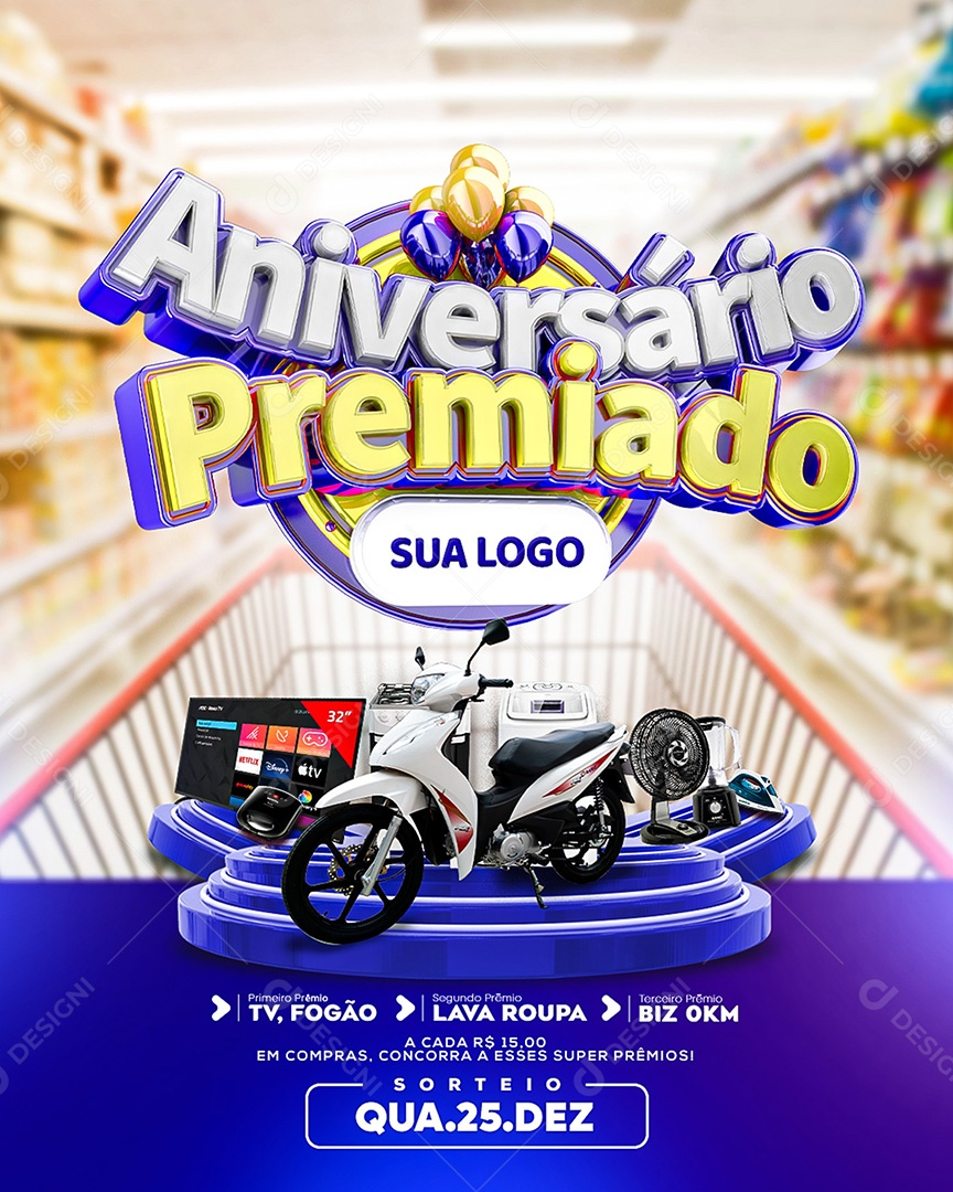 Aniversário Premiado Social Media PSD Editável