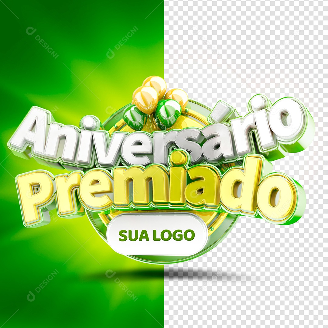 Selo 3D Aniversário Premiado para Composição PSD