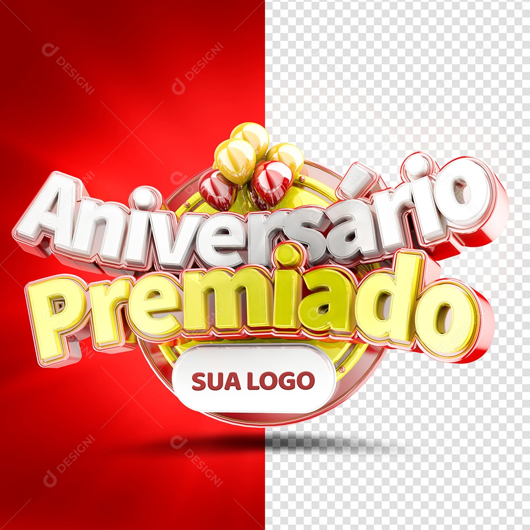 Selo 3D Aniversário Premiado Vermelho para Composição PSD