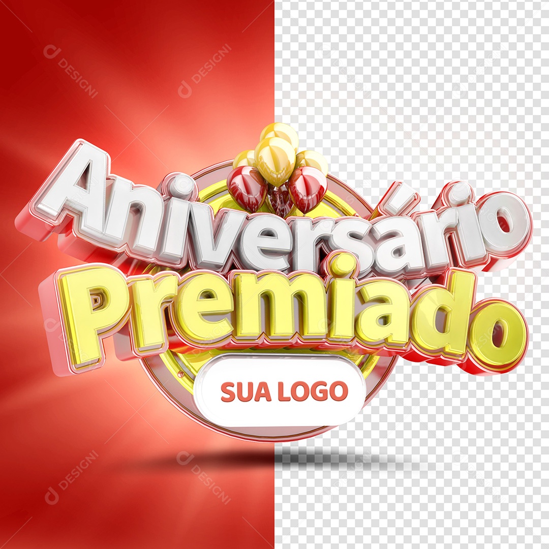 Selo 3D Aniversário Premiado para Composição PSD